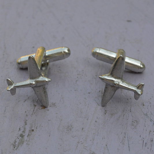 Spitfire Cufflinks, Handcast Pewter Cufflinks, Polished Finish