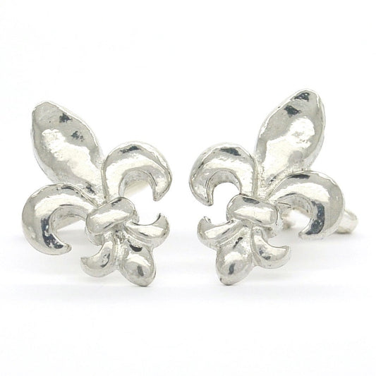 Fleur de Lys Set of Cufflinks and Tie Clip, Handmade, in Fine Pewter, by William Sturt