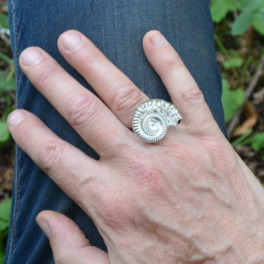 Ammonite Statement Ring, Ammonite Ring, Adjustable Ring, Handmade, in Fine Pewter, by William Sturt