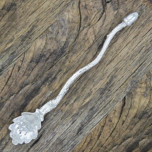 Oak Leaf Jam Spoon with Acorn Handle, Handmade, in Finest Pewter, by William Sturt
