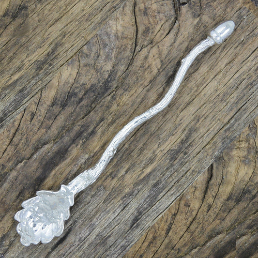 Long Handled Pewter Jam Spoon with Oak Leaf and Acorn, Pewter Condiment Spoon, Handmade, in Finest Pewter, by William Sturt