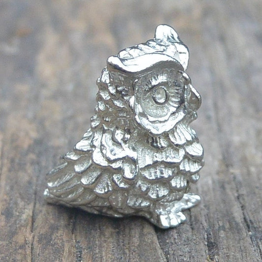 Owl Figurine, Miniature Owl, Owl Totem, Handmade, in Finest Pewter, by William Sturt