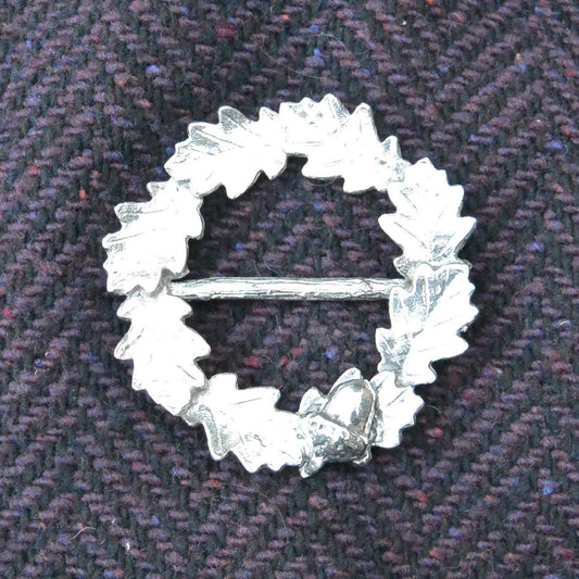 Oak Leaf & Acorn Scarf Ring (Wide), Handcast Pewter Circle, Polished Finish