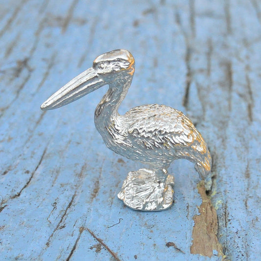 Tiny Pelican Figurine, Pelican Gift, Handmade, In Fine Pewter, by William Sturt