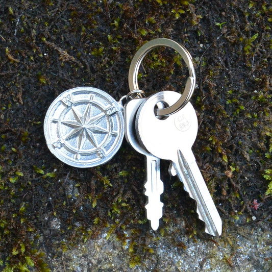 Compass Travel Keyring, Traveller Keychain, Handmade, by William Sturt, in Fine Pewter