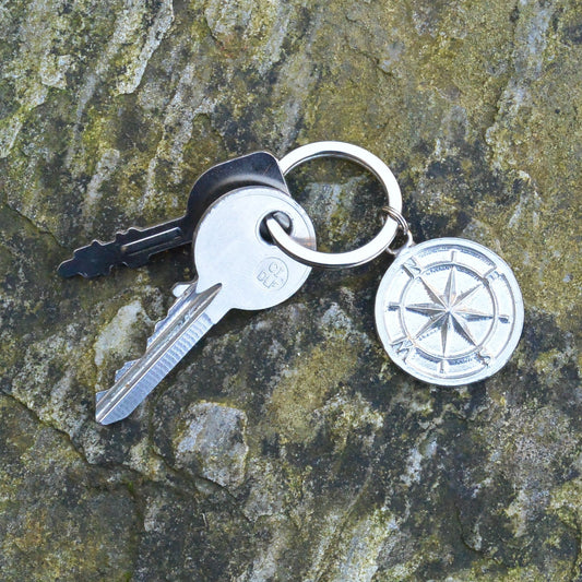 Compass Travel Keyring, Traveller Keychain, Handmade, by William Sturt, in Fine Pewter