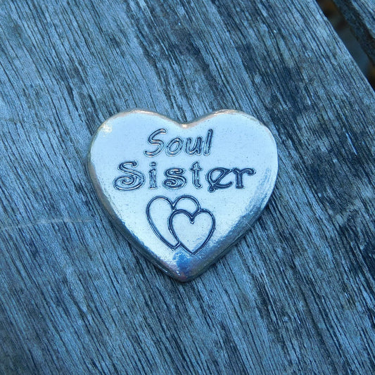 Soul Sister Heart Token, Soul Sister Pocket Token, Handmade in Fine Pewter, by William Sturt
