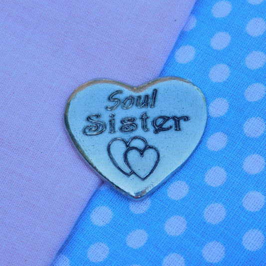 Soul Sister Heart Token, Soul Sister Pocket Token, Handmade in Fine Pewter, by William Sturt