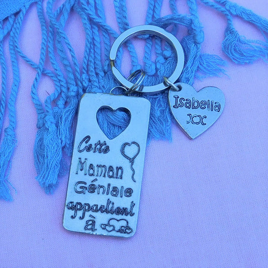 French Keyring, Cette Maman Géniale Appartient à, Personnalised Keyring, French Papa Keyring, Handmade, in Finest Pewter, by William Sturt