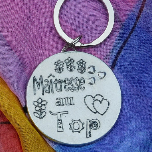 French Keyring, Maîtresse Au Top, Personnalised Keyring, French Papa Keyring, Handmade, in Finest Pewter, by William Sturt