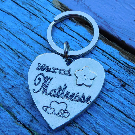 French Keyring, Merci Maîtresse, Personnalised Keyring, French Papa Keyring, Handmade, in Finest Pewter, by William Sturt