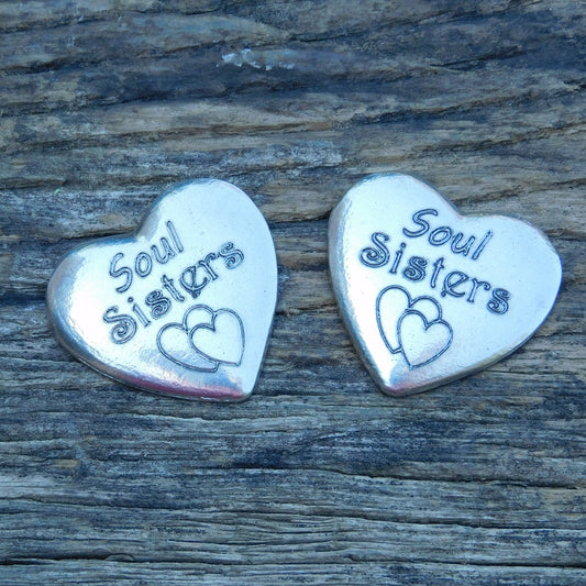 Two Soul Sisters Heart Tokens, Soul Sisters Pocket Tokens, Handmade in Fine Pewter, by William Sturt