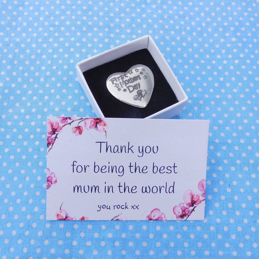 First Mothers Day Pocket Token, Heart Token For Mum, Pewter Heart Love Token, Hand Cast by William Sturt