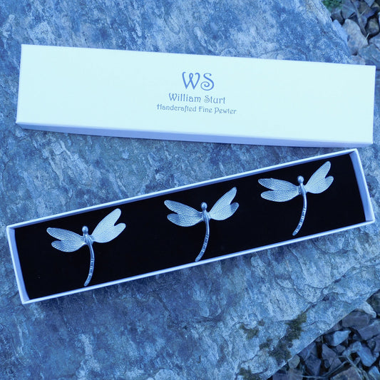 Set of Dragonfly Candle Pins, Three Candle Pins, Dragonfly Candle Decorations, Handmade, in Finest Pewter, by William Sturt