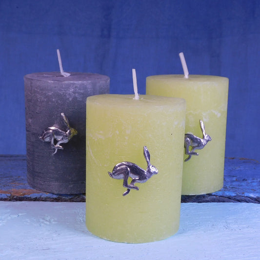 Set of Hare Candle Pins, Three Hare Candle Decorations, Handmade, in Finest Pewter, by William Sturt