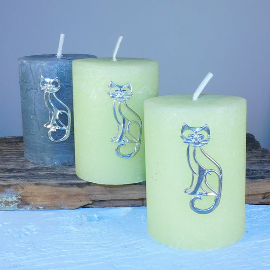 Set of Cat Candle Pins, Three Cat Candle Decorations, Handmade, in Finest Pewter, by William Sturt