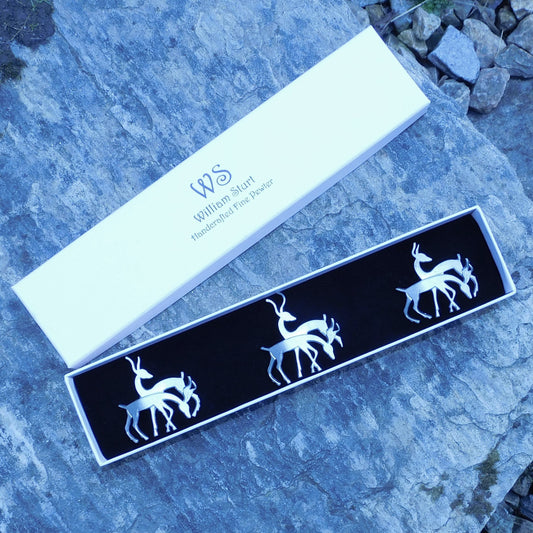 Set of Deer Candle Pins, Three Deer Candle Decorations, Handmade, in Finest Pewter, by William Sturt