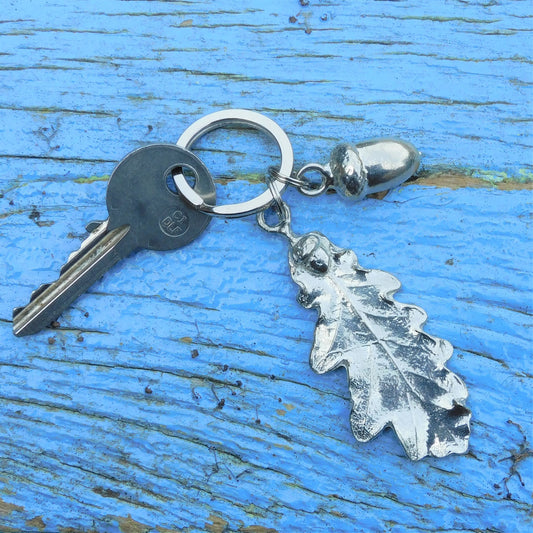 Oak Leaf Keyring, Acorn and Oak Key Fob, Handmade, by William Sturt, in Fine Pewter