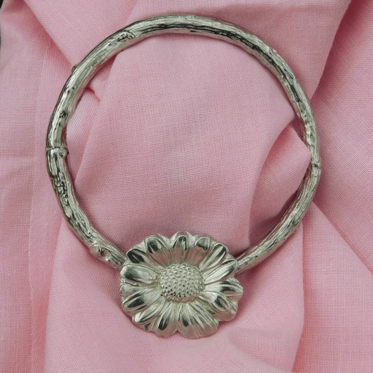 Daisy Scarf Ring, Oak Twig Circle, Handcast Pewter, Polished Finish