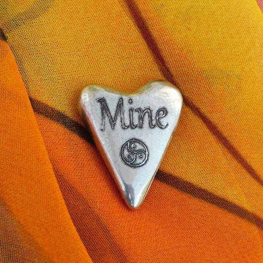 Mine, BDSM Pocket Token, Heart, BDSM Accessories, Sub Aftercare Token, Aftercare Submissive, Handmade, in Fine Pewter, by William Sturt