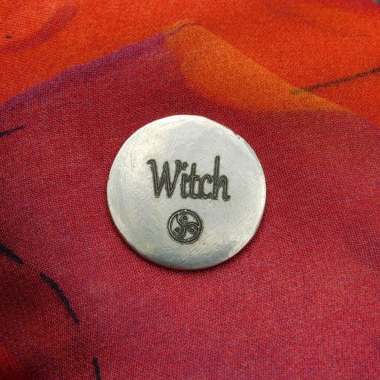 Witch Token, BDSM Pocket Token, BDSM Accessories, Sub Aftercare Token, Aftercare Submissive, Handmade, in Fine Pewter, by William Sturt