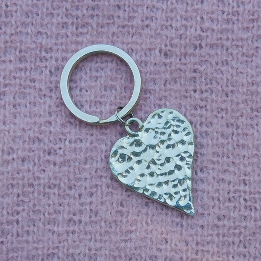 Hammered Pewter Heart Keyring, Hand Cast in Finest Pewter, by William Sturt