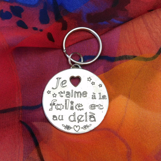 French Keyring, Je t'Aime à la Folie et au-Delà, Personnalised Keyring, Handmade, in Fine Pewter, by William Sturt