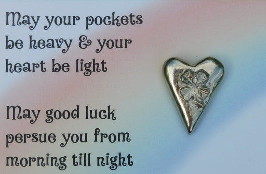 Lucky Four Leaf Clover, Good Luck Pocket Token, Handmade in Finest Pewter, by William Sturt
