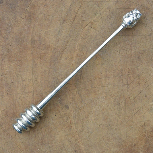 Owl Honey Dipper, Handcast, In Finest Pewter, By William Sturt