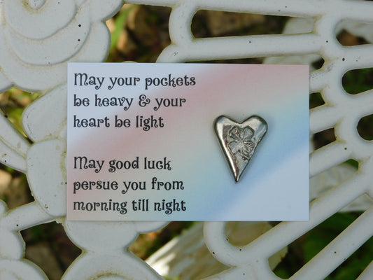 Lucky Four Leaf Clover, Good Luck Pocket Token, Handmade in Finest Pewter, by William Sturt
