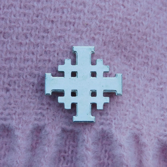 Jerusalem Cross Brooch, Handcast Pewter, Polished Finish