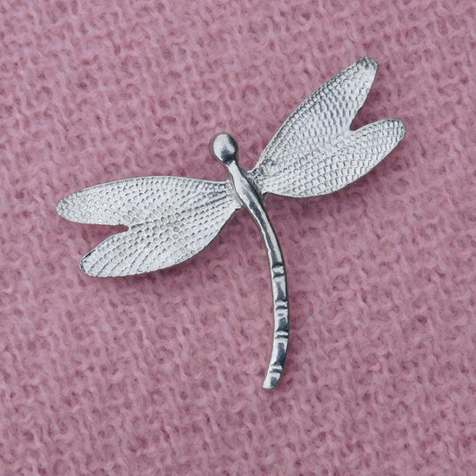 Dragonfly Brooch (Textured Wing Design), Handcast Pewter Brooch, Polished Finish