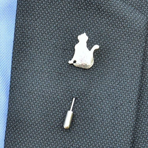 Pewter Cat Lapel Pin, Cat Jewellery, Hand Cast in Fine Pewter by William Sturt