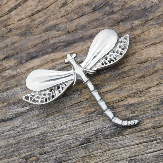 Dragonfly Brooch (Lacy Wing Design), Handcast Pewter Brooch, Polished Finish