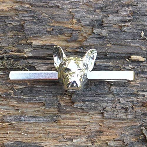 French Bulldog Head Tie Clip, Handcast Pewter Tie Clip, Polished Finish