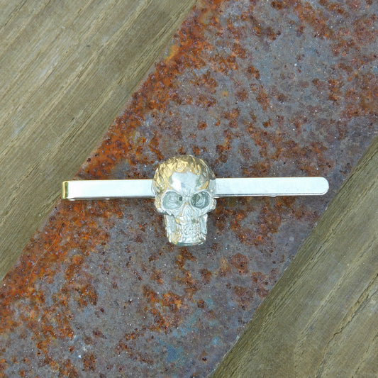 Flame Skull Tie Clip, Steampunk Gift, Handcast in Fine Pewter by William Sturt