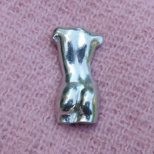 Female Torso Brooch (Rear View), Handcast Pewter, Polished Finish
