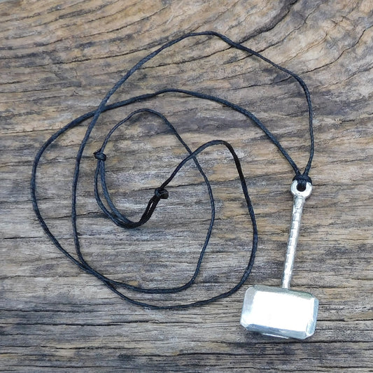 Thor’s Hammer Pendant (Mjolnir), Handcast Pewter Pendant on Adjustable Waxed Cord