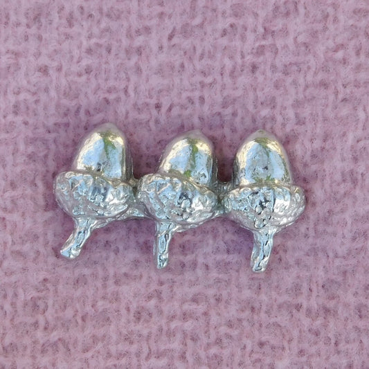 Three Acorns Brooch, Handcast Pewter, Polished Finish