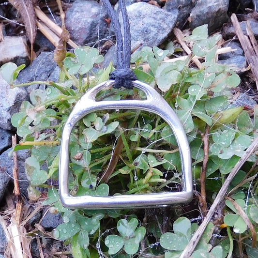 Stirrup Pendant Necklace, Handcast Pewter on Adjustable Waxed Cord
