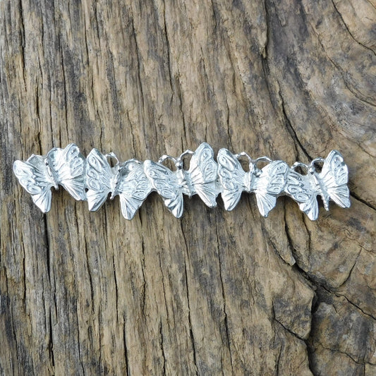 Butterfly Brooch (Five Butterflies Line Design), Handcast Pewter Brooch, Polished Finish