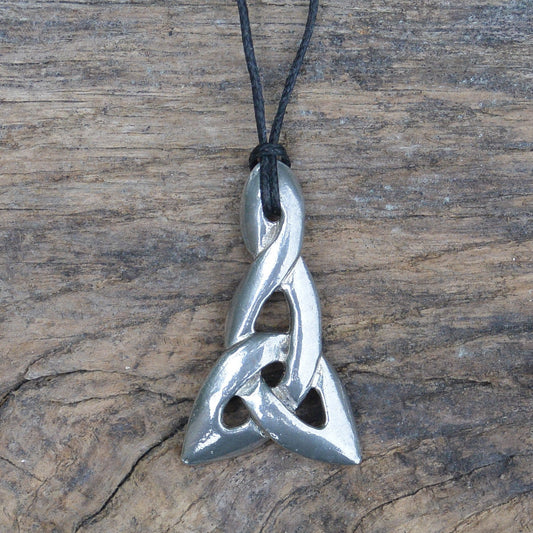 Triquetra Pendant Necklace (Triangular Design), Handcast Pewter Pendant on Adjustable Waxed Cord