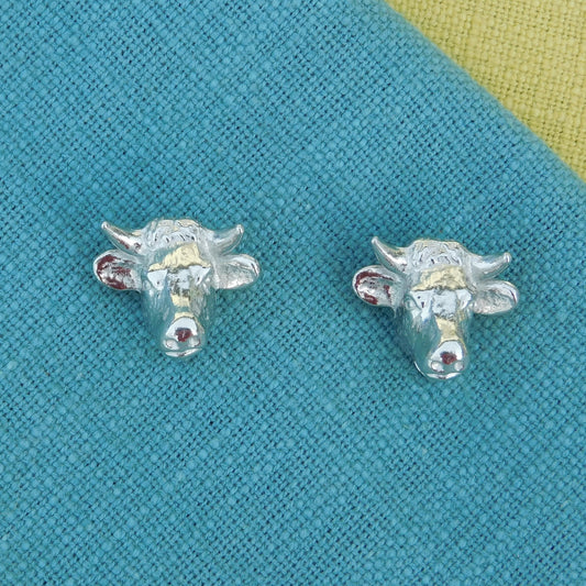 Bull Head Cufflinks, Handcast Pewter Cufflinks, Polished Finish