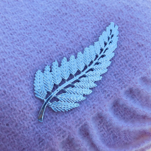 Fern Leaf Brooch, Handcast Pewter, Polished Finish
