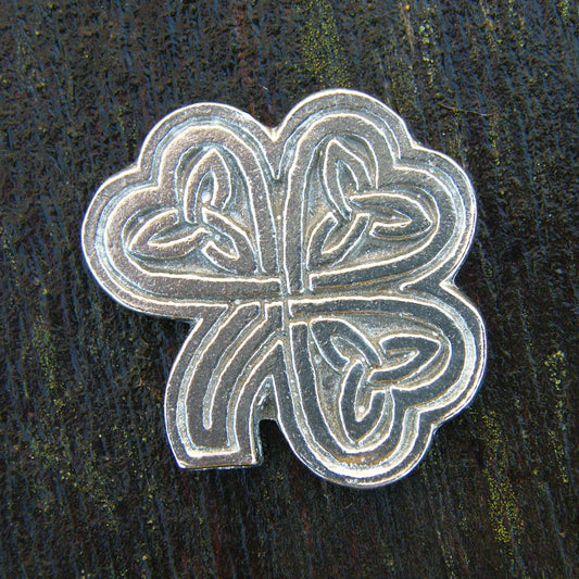 Celtic Shamrock Brooch, Handcast Pewter, Polished Finish Sturt