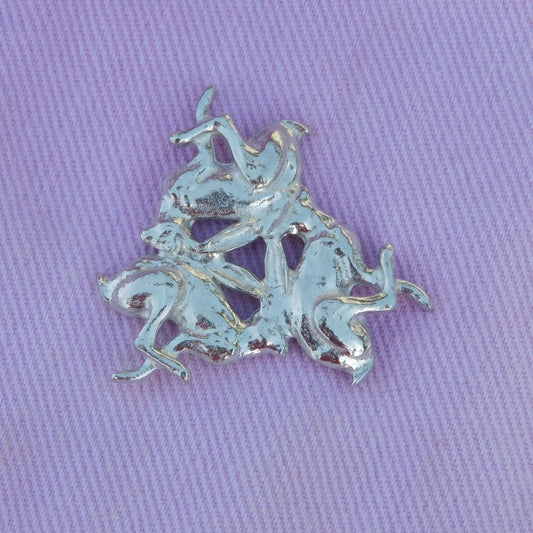 Three Hares Brooch (Anticlockwise), Handcast Pewter, Polished Finish