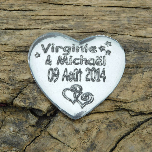 Personalised Heart Token, Any Two Names with a Date, Handmade in Finest Pewter, by William Sturt.