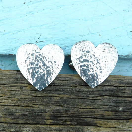 Hammered Heart Cufflinks (Medium Design), Handcast Pewter Cufflinks, Polished Finish