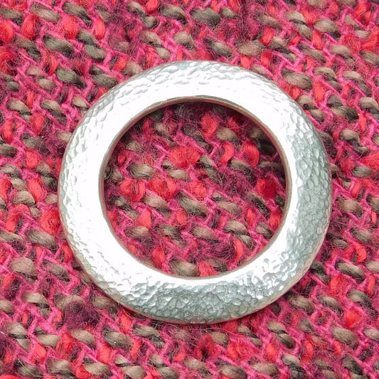 Hammered Circle Brooch, Handcast Pewter, Polished Finish