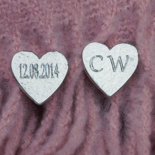Personalised Heart Cufflinks (Hammered Design), Handcast Pewter Cufflinks, Polished Finish